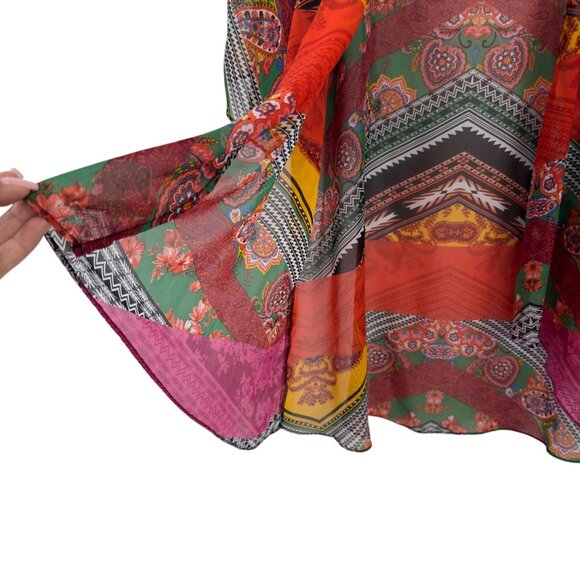 Cato est 1946 Mid Leng Bohemian Multicolor Chiffon Kimono Women SZ14/16W Sheer - Picture 9 of 13